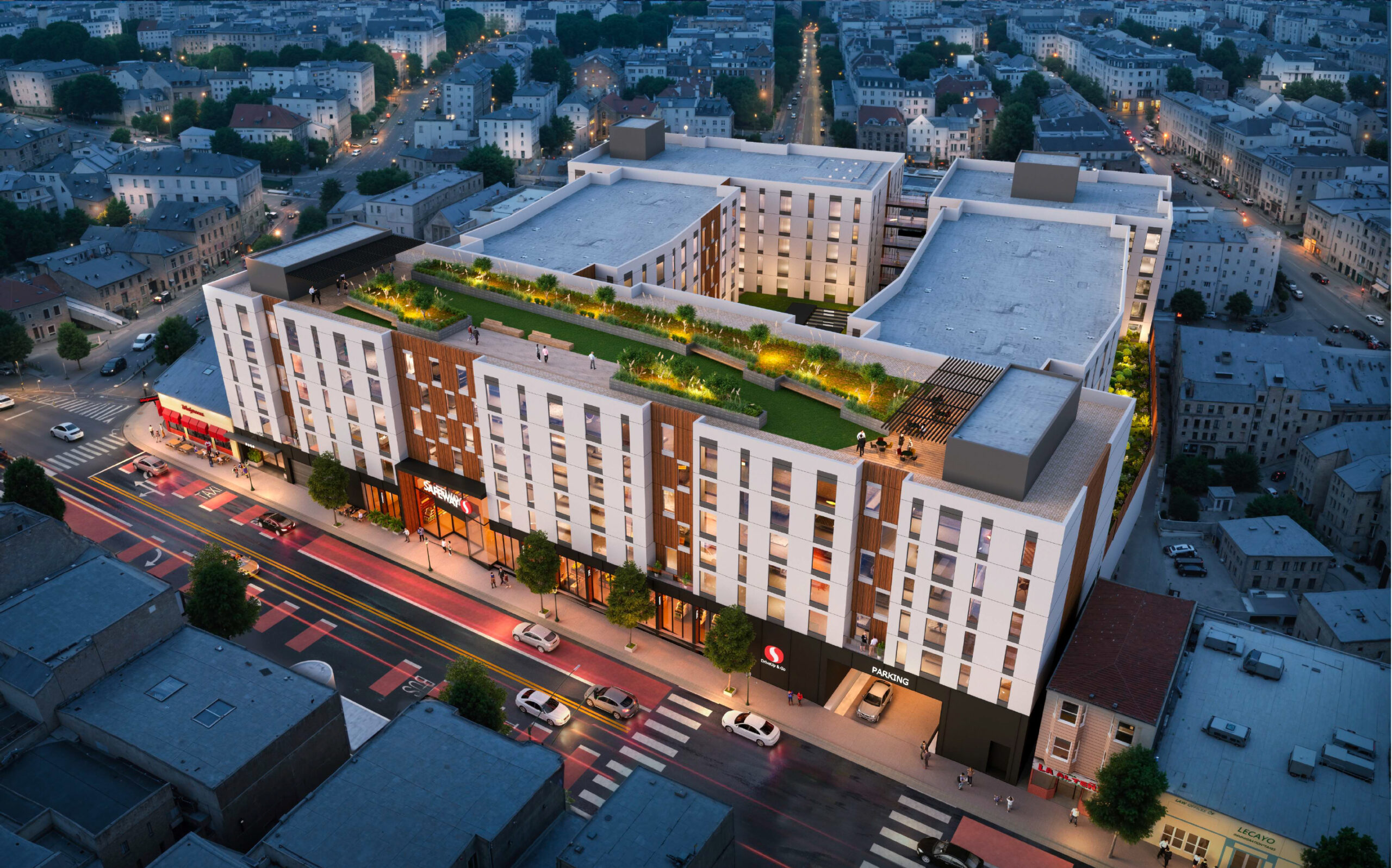 3350 Mission Street birds-eye view, rendering by Perry Architects
