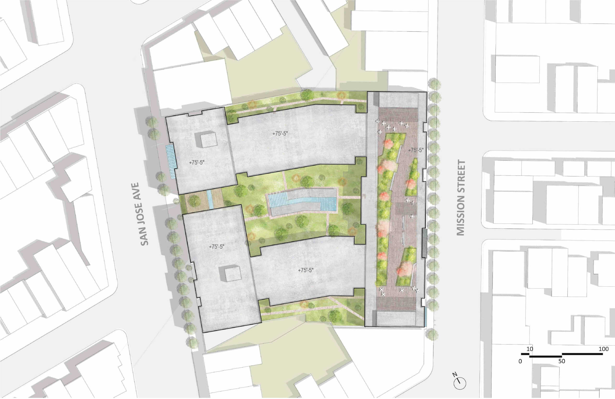 3350 Mission Street site plan, illustration by Perry Architects