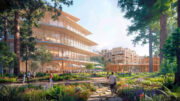 345 Middlefield Road pedestrian view from Redwood Meadow, rendering by Gensler