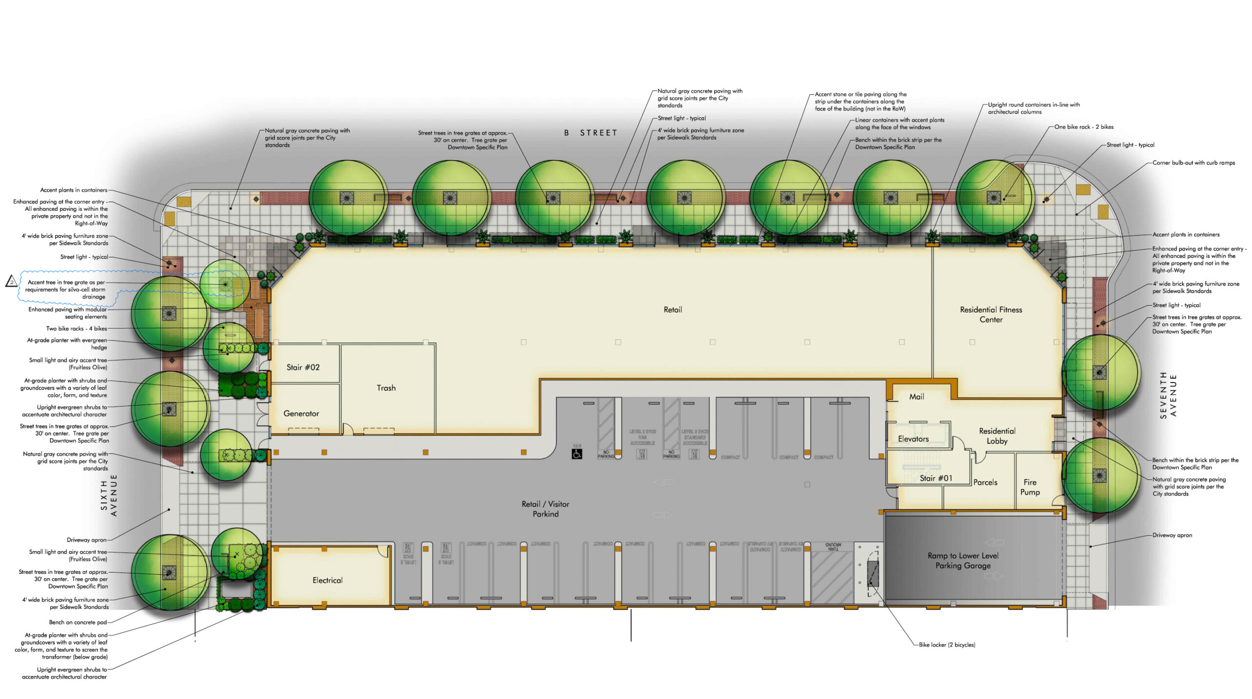 616 South B Street landscaping plan, illustration by ARC TEC