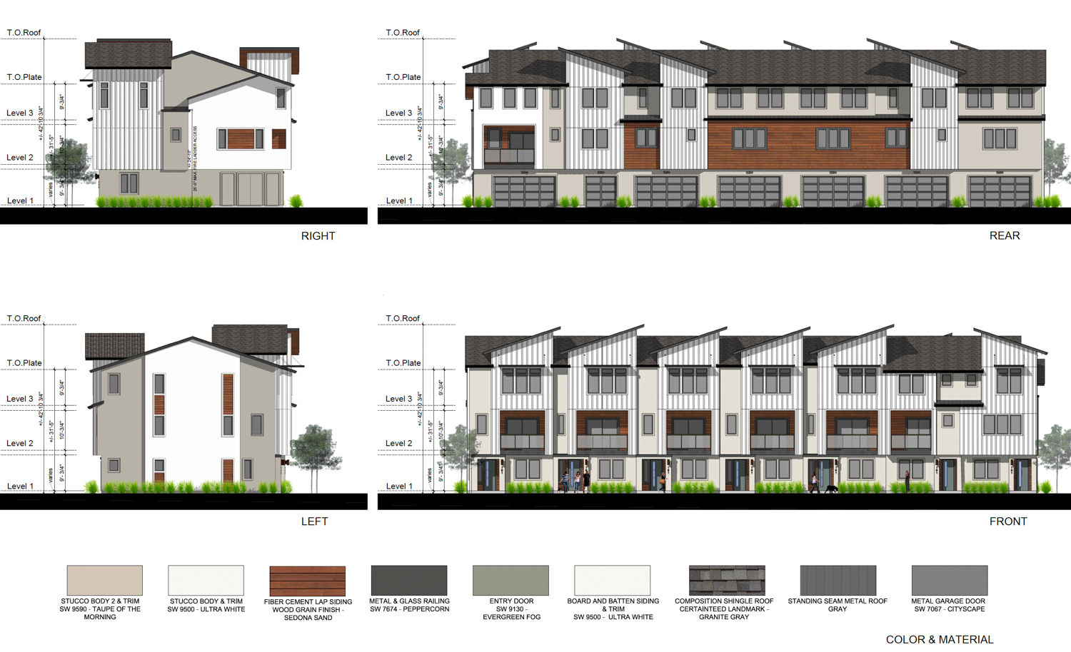 690 San Antonio Group facade elevation of a 7-unit structure, illustration by KTGY