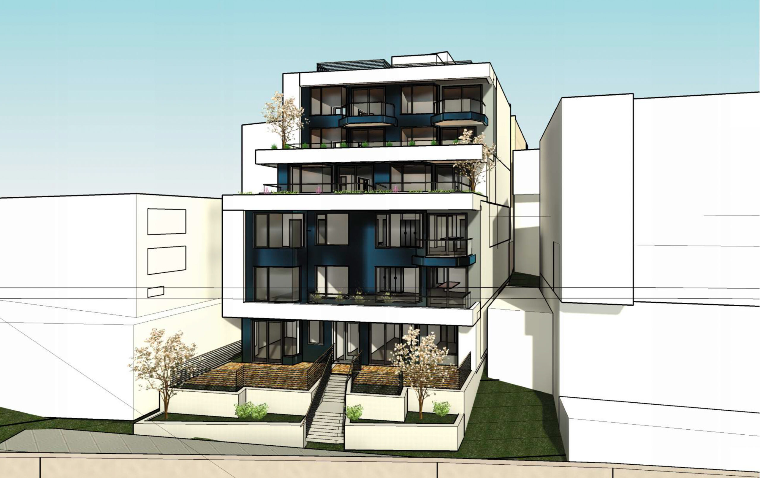 821 Corbett Avenue rear view, rendering by Kerman Morris Architects