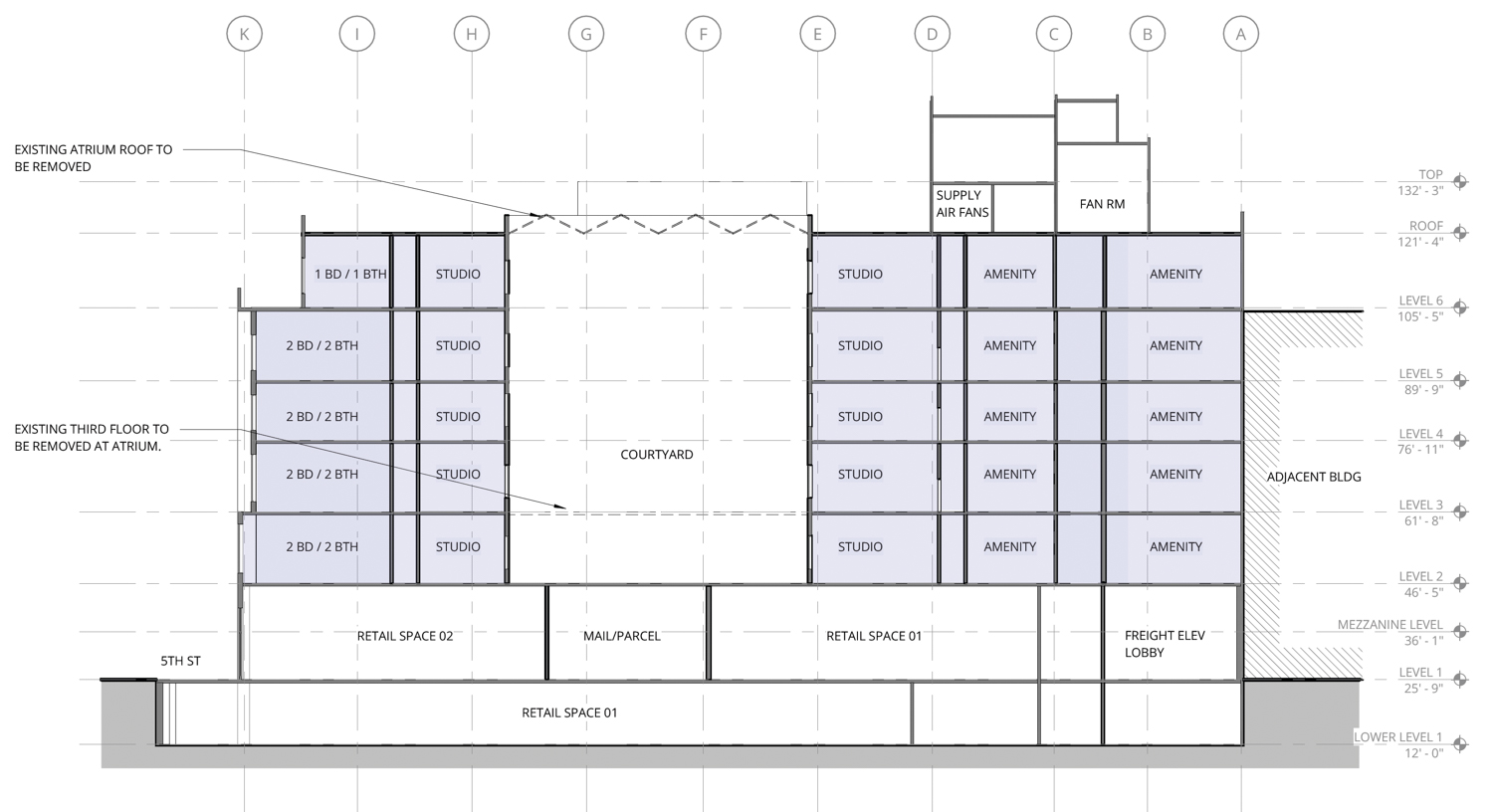 901 Market Street proposed vertical cross-section, illustration by Ankrom Moisan Architects