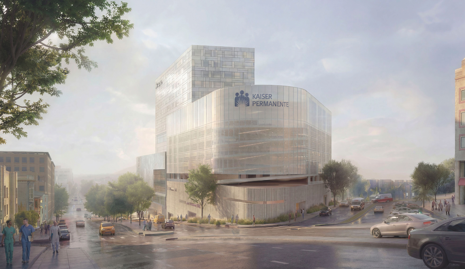 Kaiser Permanente San Francisco replacement hospital garage view, rendering by Perkins&Will