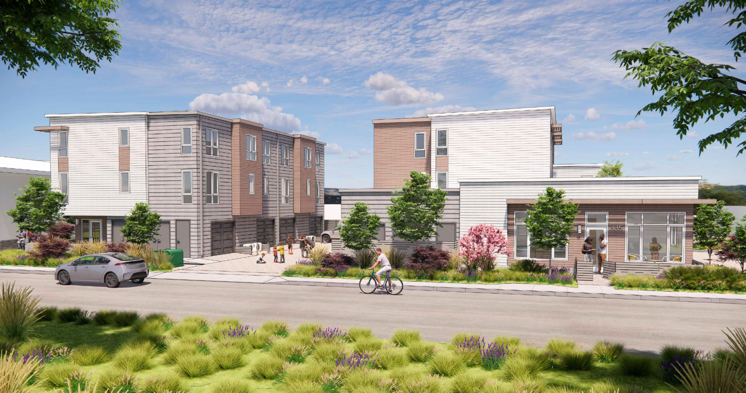 Laurel Landing view from across Pierce Road, rendering by TCA Architects