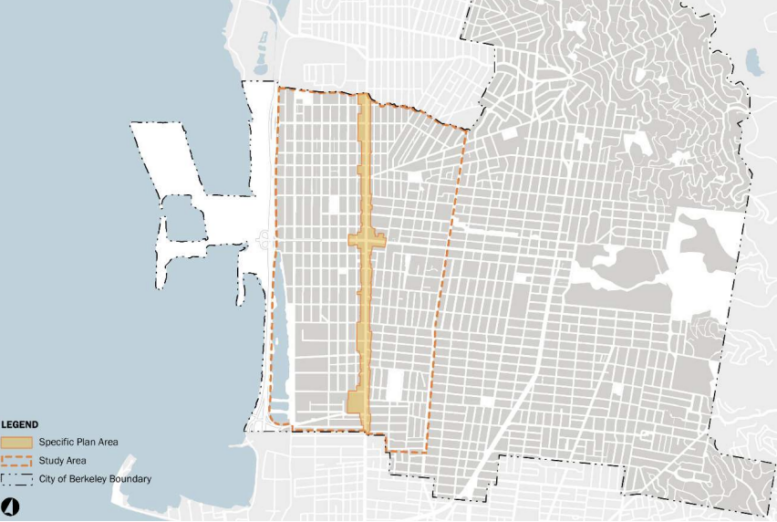 Map of San Pablo Avenue Specific Plan within the City of Berkeley, image via City of Berkeley