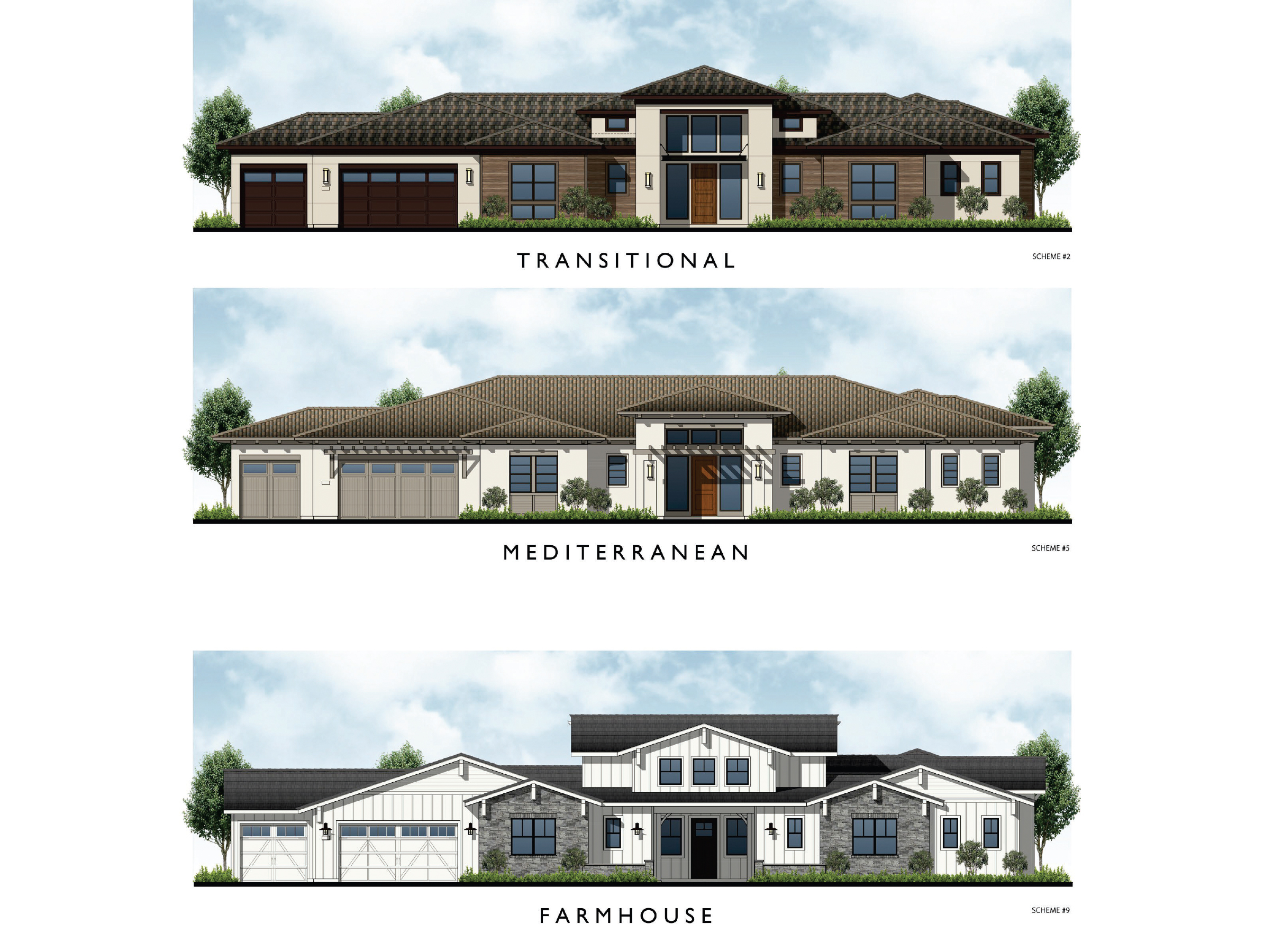 Martin Hills Ranch single-story house elevations, illustration by Bassenian Lagoni Architects