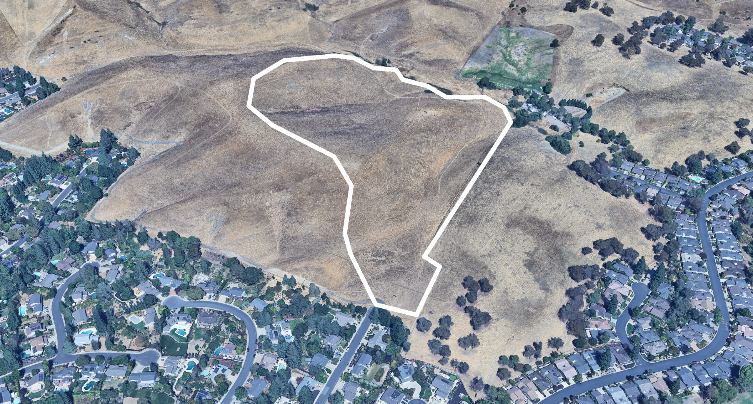 Rough outline of the Martin Hills Ranch area drawn by YIMBY, image via Google Satellite