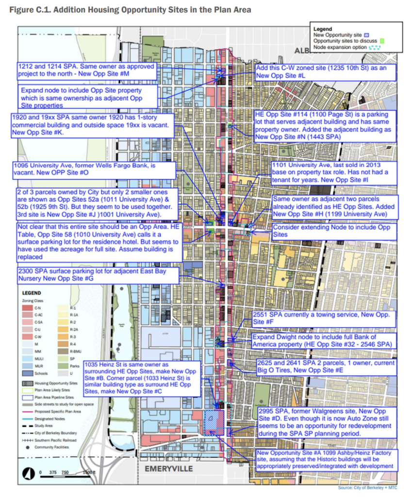 San Pablo Avenue Specific Plan Additional Housing Oppetunity Map, image via City of Berkeley