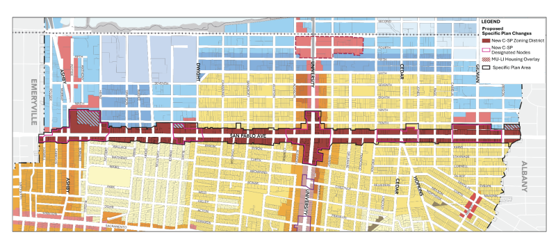 San Pablo Avenue Specific Plan Zone Map, image via The City of Berkeley