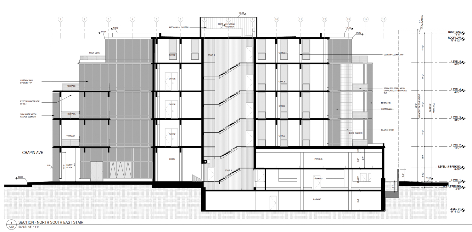 1430 Chapin Avenue vertical cross-section, illustration by Lever Architecture