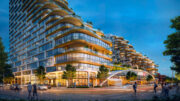 15 Marina Boulevard pedestrian view showcasing the arched Safeway storefront, rendering by Arquitectonica