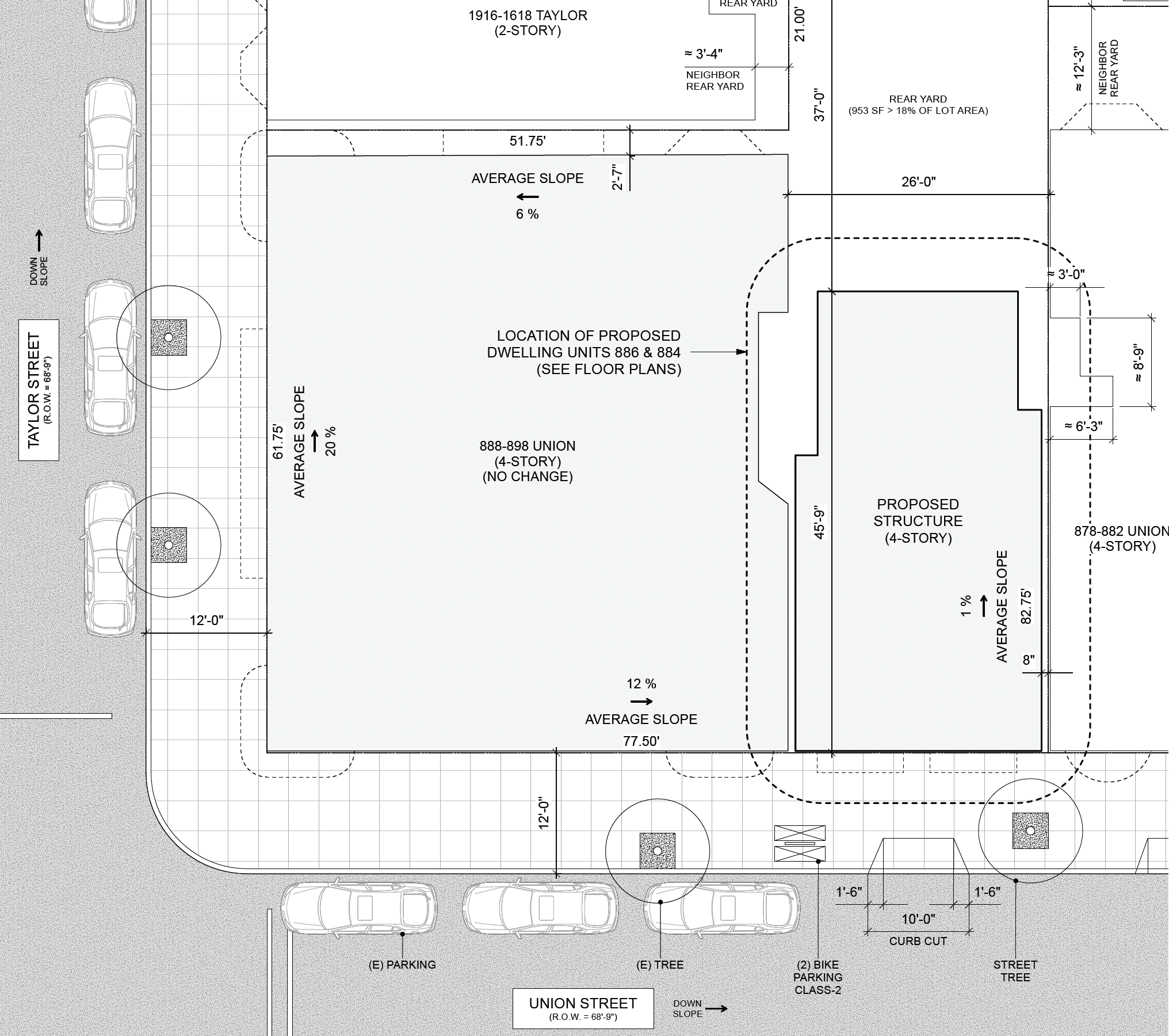 888 Union Street site plan, illustration by TJH Construction