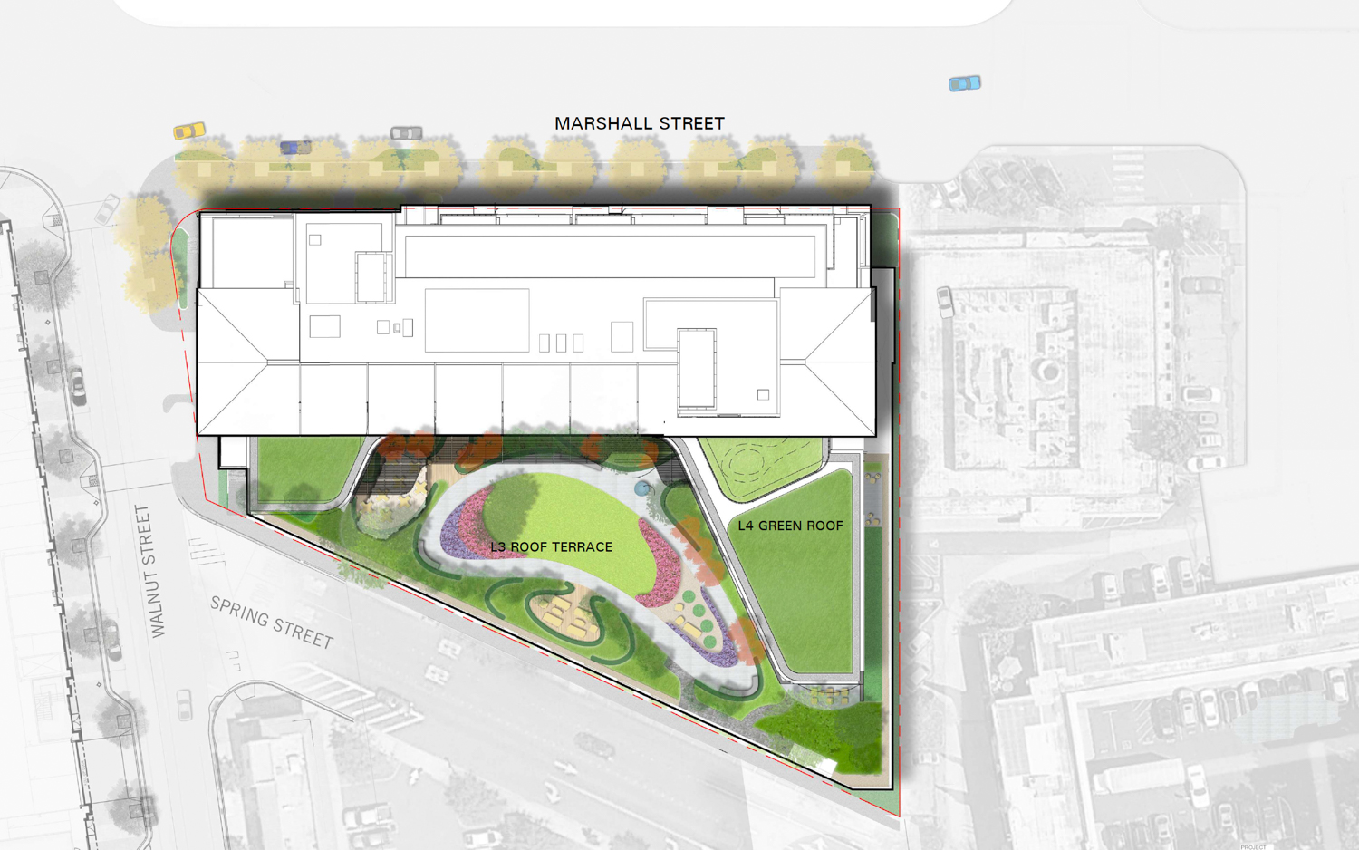 910 Marshall Street landscaping floor plan, illustration by HGA