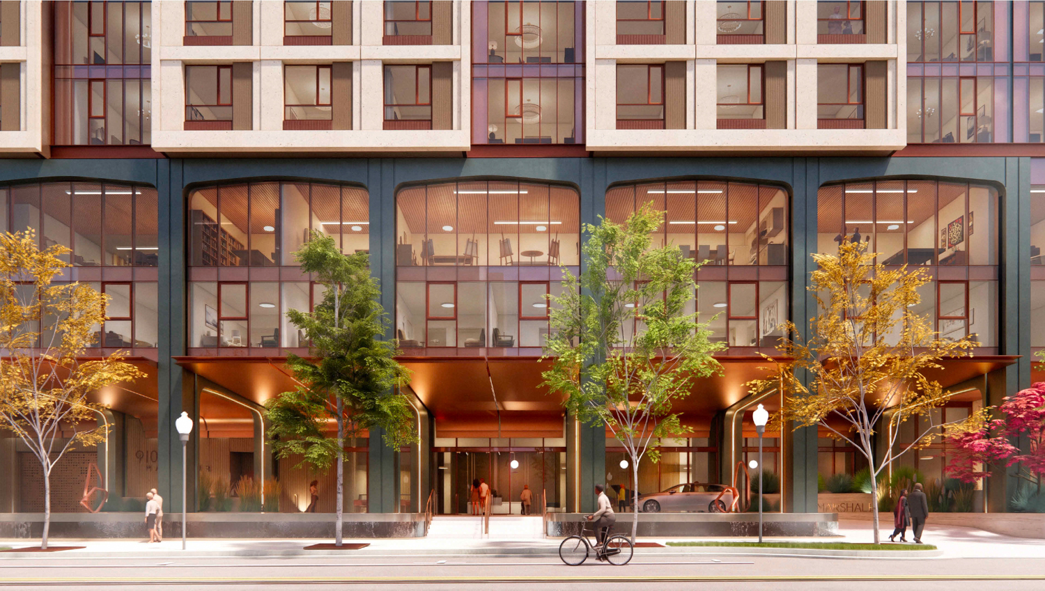 910 Marshall Street podium elevation, rendering by HGA