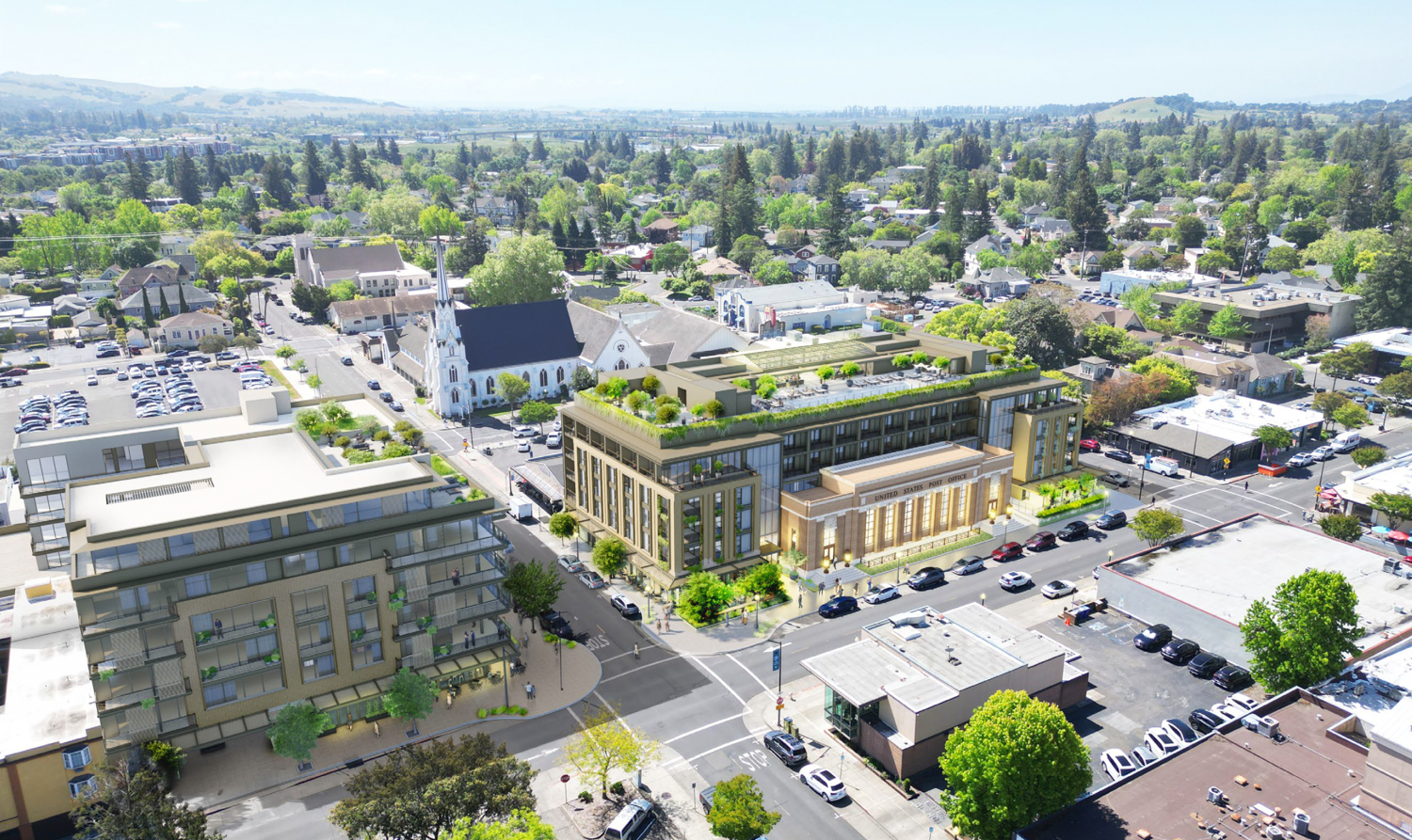 Franklin Station Hotel aerial view, rendering by BAR Architects & Interiors