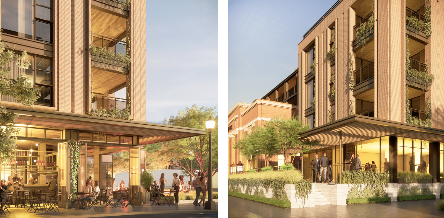 Franklin Station Hotel corner views, rendering by BAR Architects & Interiors