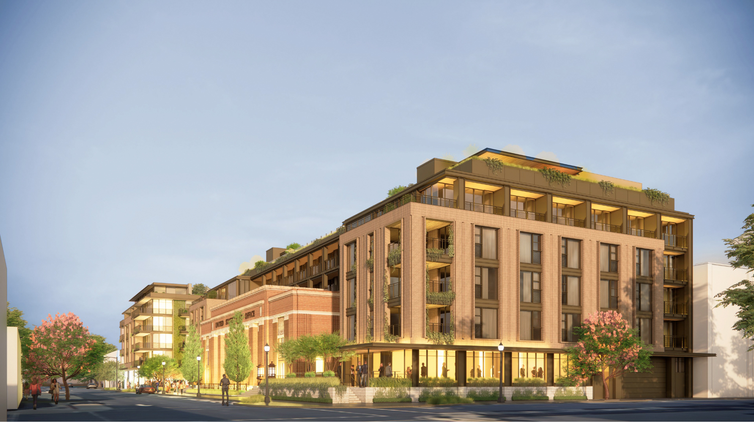 Franklin Station Hotel view looking down 2nd Street, rendering by BAR Architects & Interiors