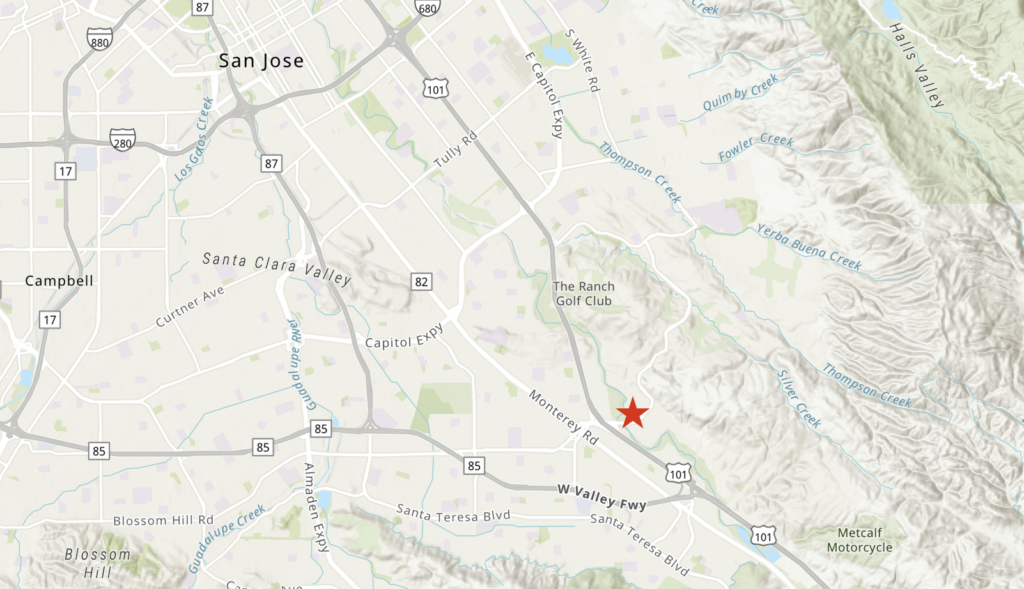 5977 Silver Creek Valley Road Site location, image via ArcGIS Online