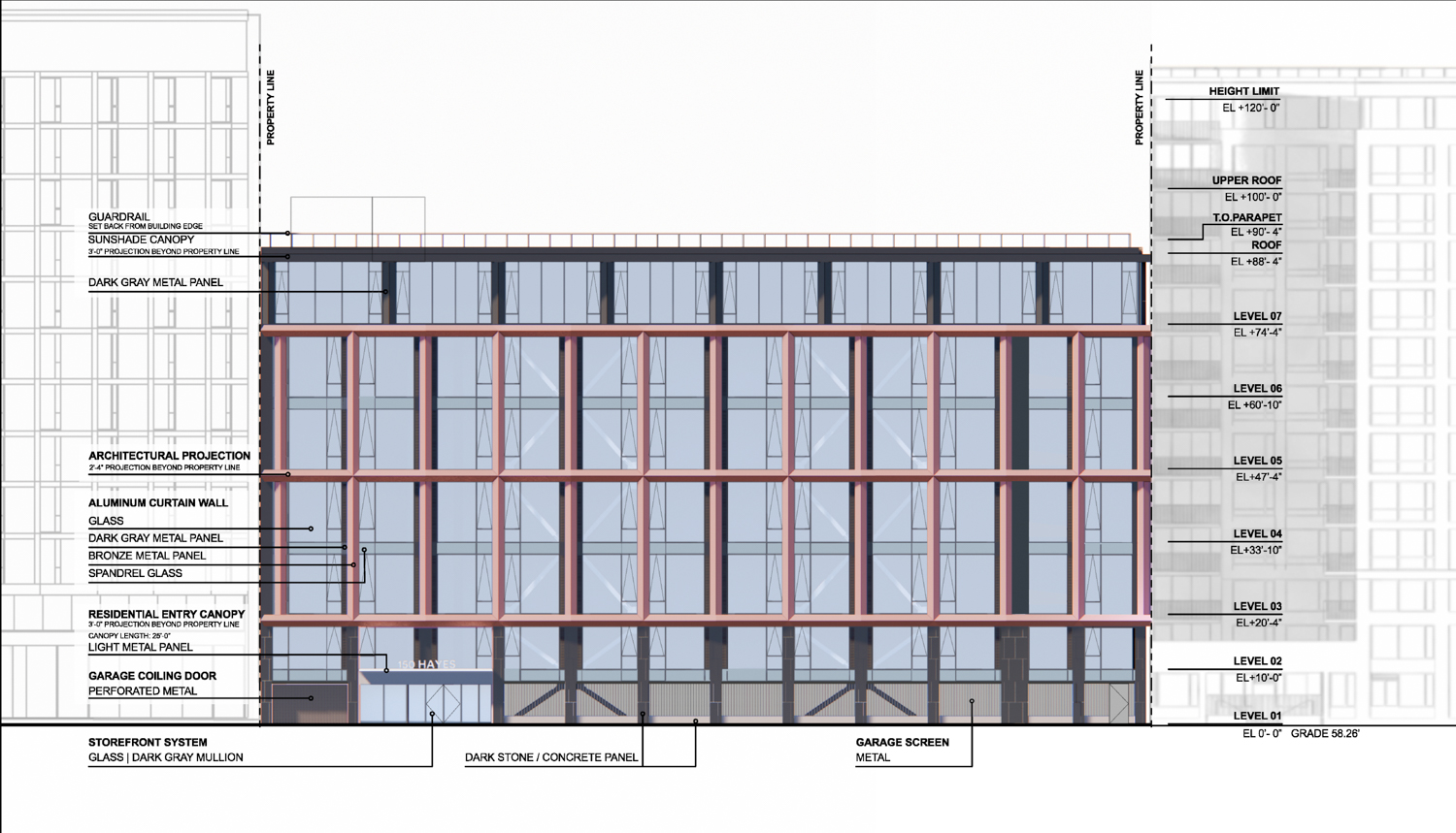 150 Hayes Street facade elevation, illustration by Solomon Cordwell Buenz