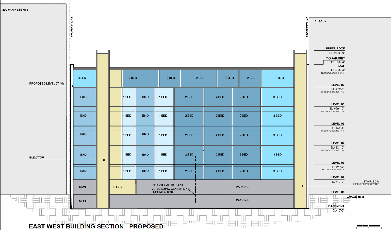 150 Hayes Street vertical cross-section, illustration by Solomon Cordwell Buenz