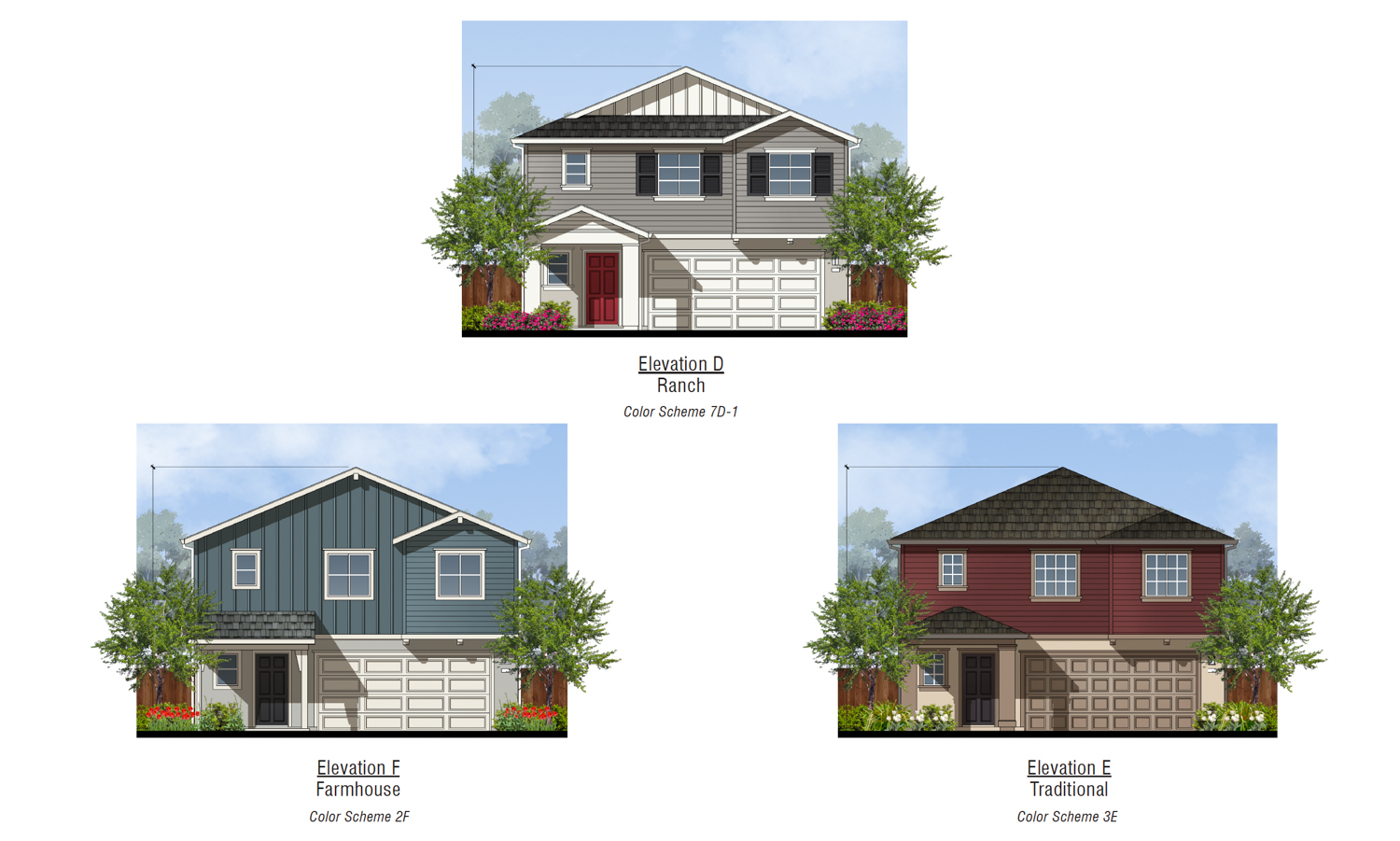 2480-2740 Hecker Pass residential house style elevations, illustration by William Hezmalhalch Architects