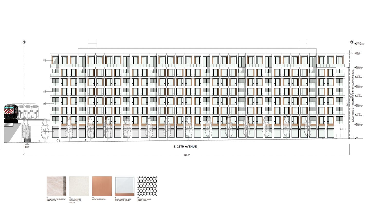 2817 El Camino Real facade elevation, rendering by RG Architecture
