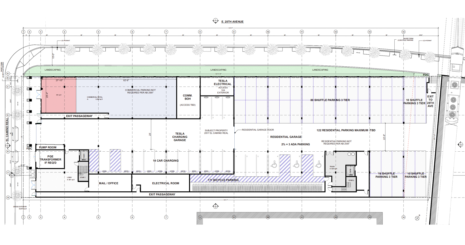 2817 El Camino Real ground-level floor plan, illustration by RG Architecture