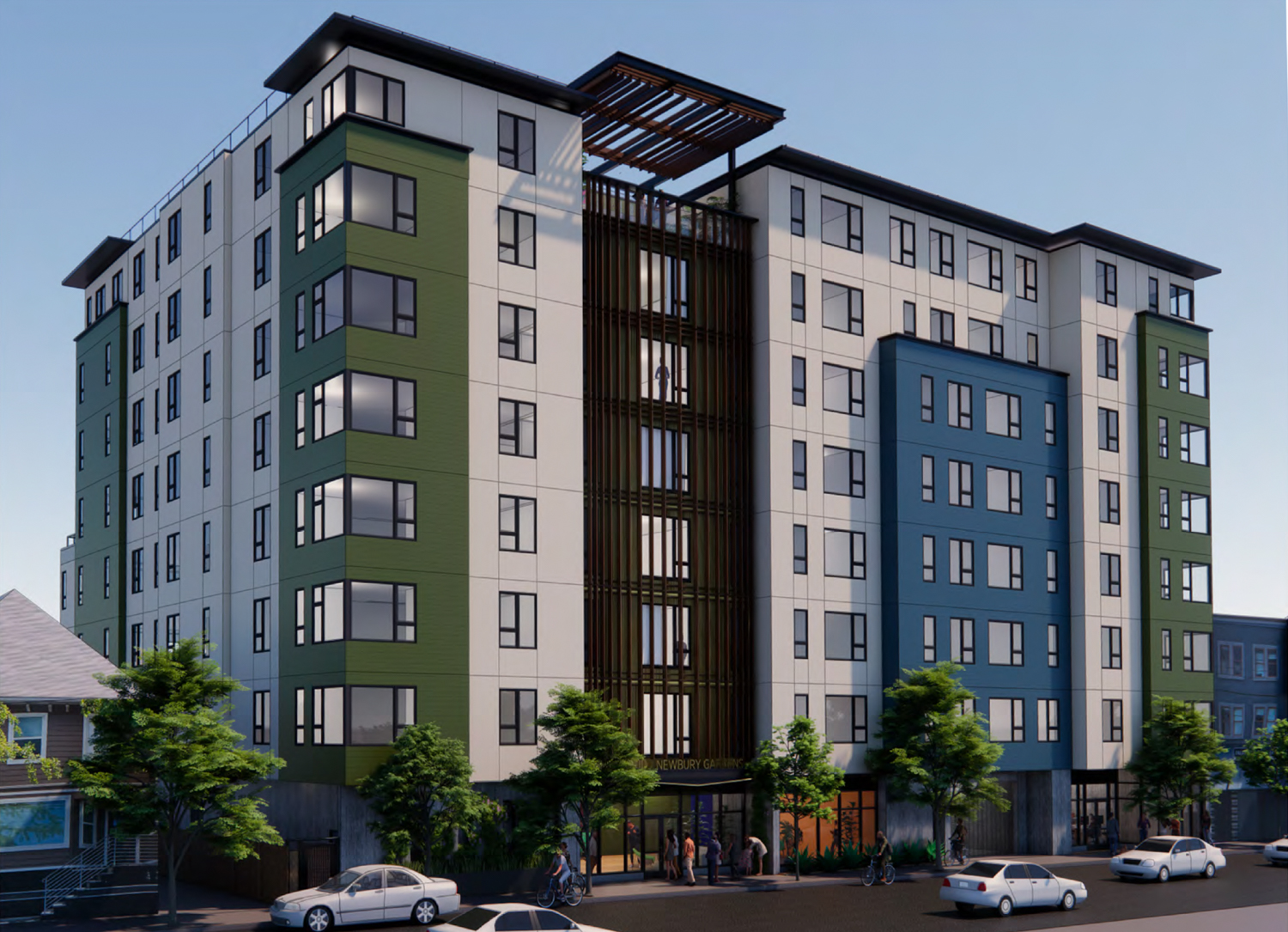 2955 Shattuck Avenue emphasizing the lobby entrance, rendering by Studio KDA