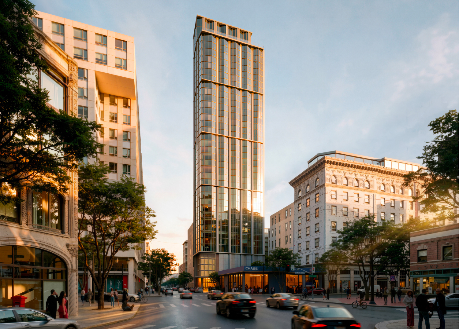 38 8th Street golden-hour view, rendering by Handel Architects