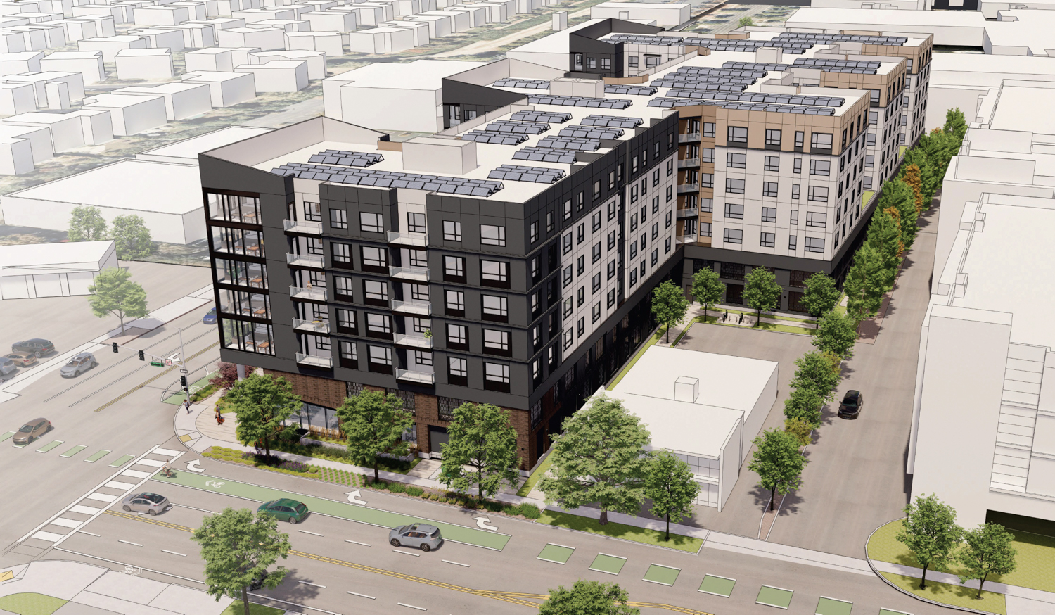 3997 Fabian Way aerial view over East Charleston Road, rendering by TCA Architects
