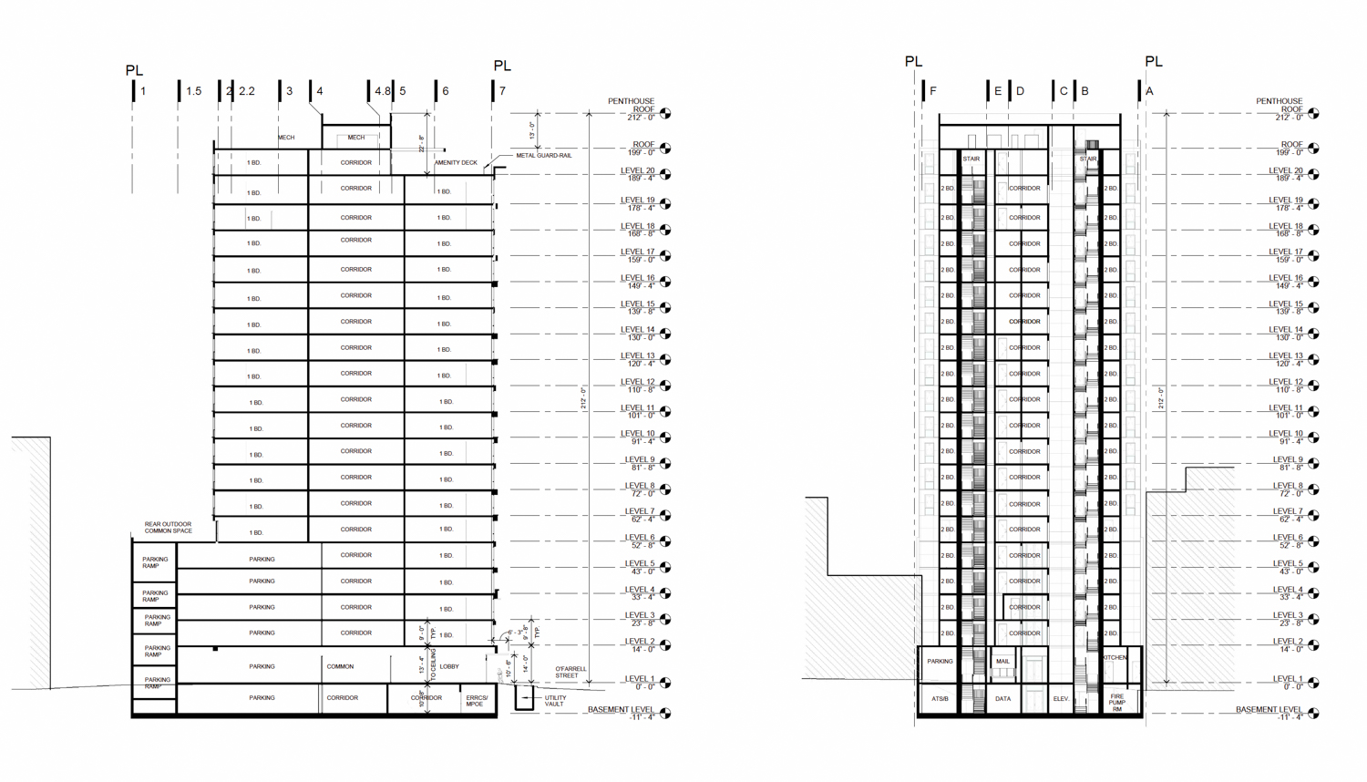 550 O’Farrell Street vertical cross-section, illustration by HGA Architects
