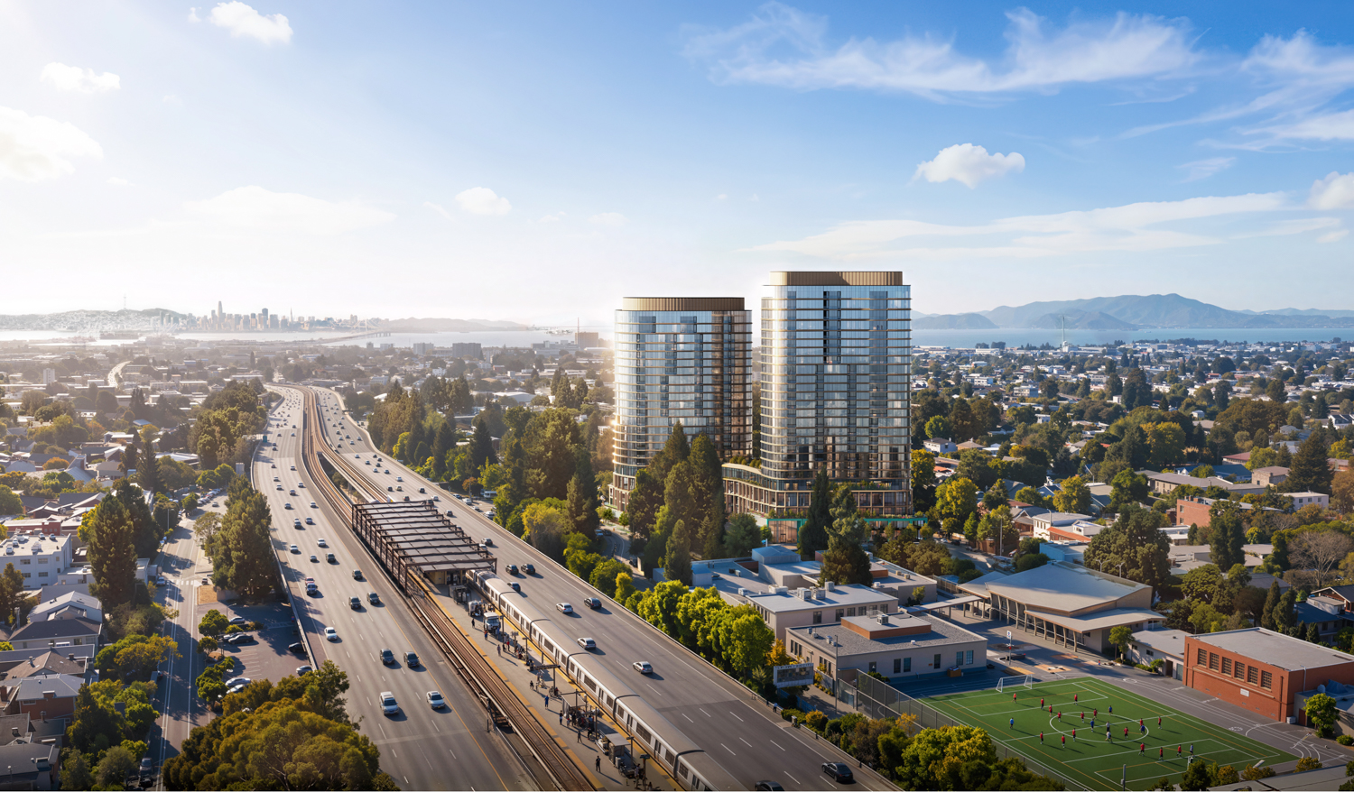 5727 College Avenue aerial view, rendering by Solomon Cordwell Buenz
