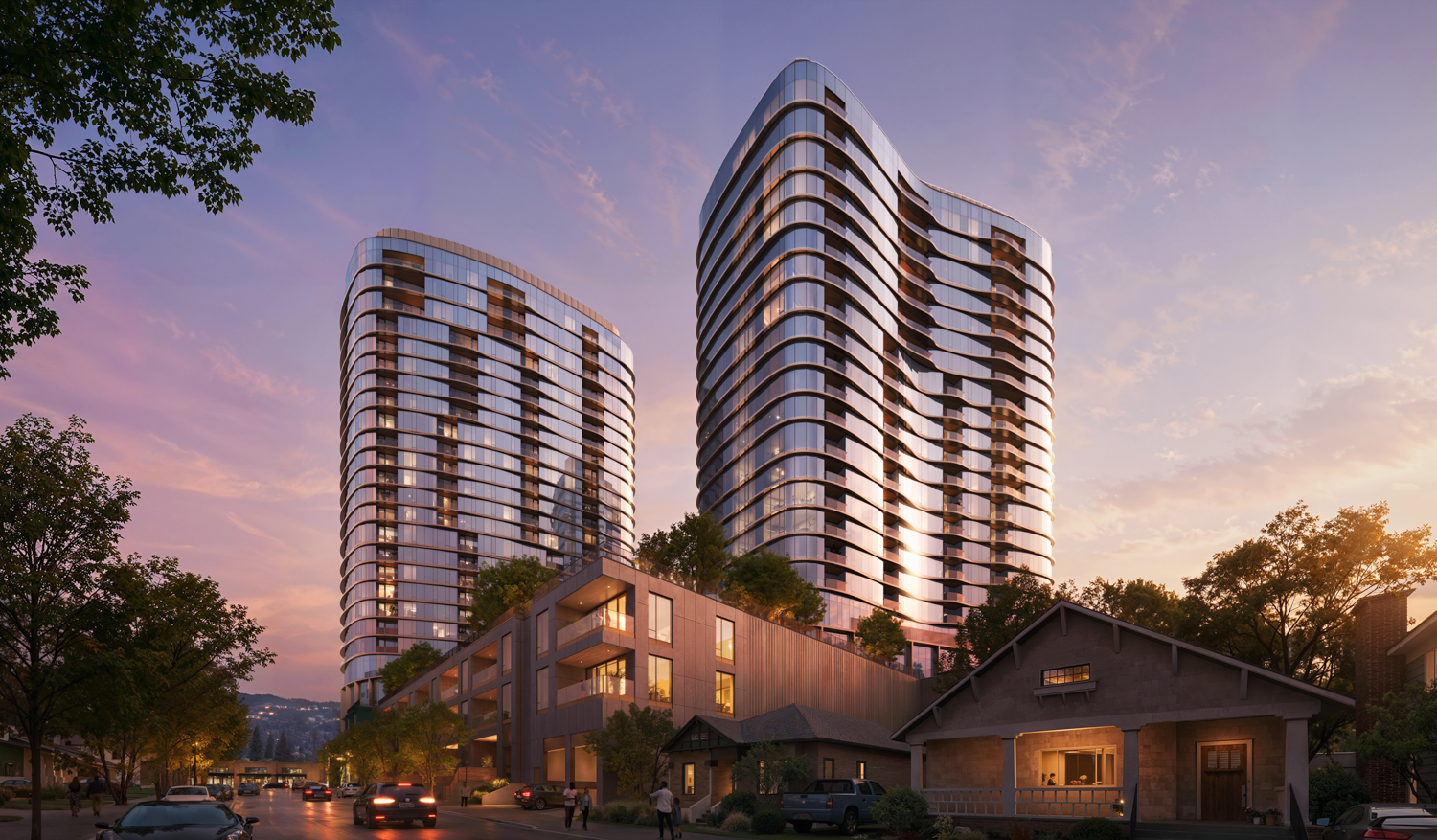 5727 College Avenue pedestrian view from along Oak Grove Avenue, rendering by Solomon Cordwell Buenz