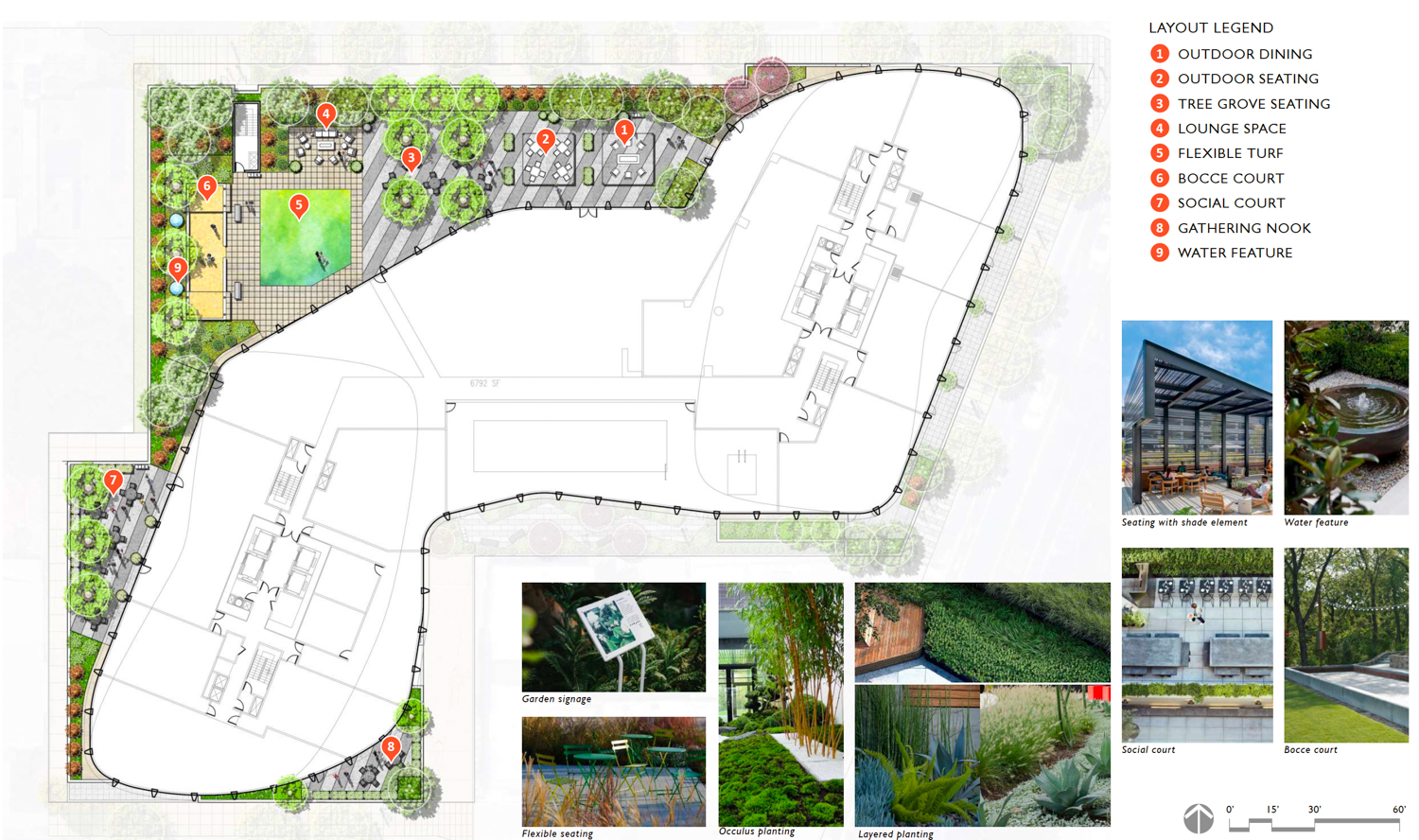 5727 College Avenue podium-top landscaping map, illustration by Gates Studio