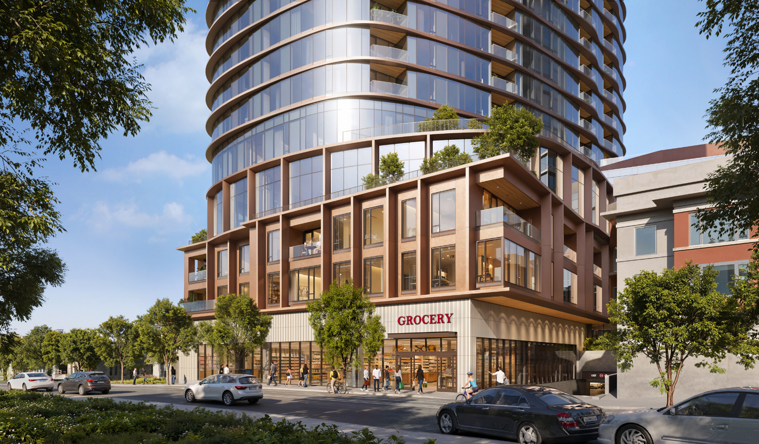 5727 College Avenue potential grocery storefront along Miles Avenue, rendering by Solomon Cordwell Buenz