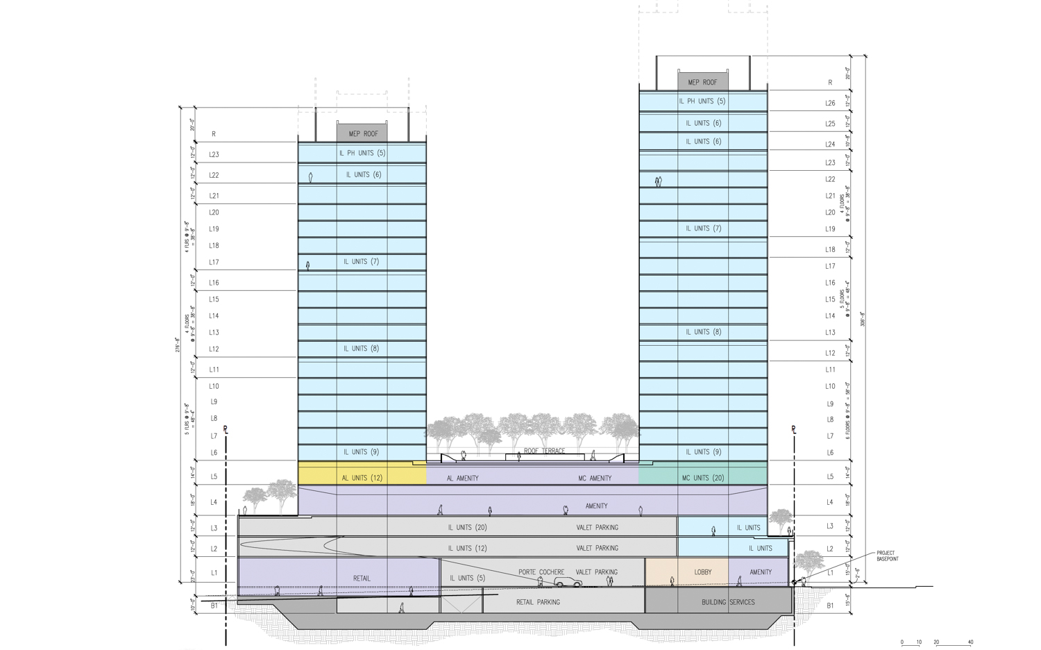 5727 College Avenue vertical cross-section, illustration by Solomon Cordwell Buenz
