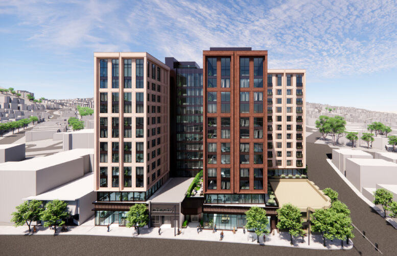 85 West Portal Avenue aerial view, rendering by Handel Architects