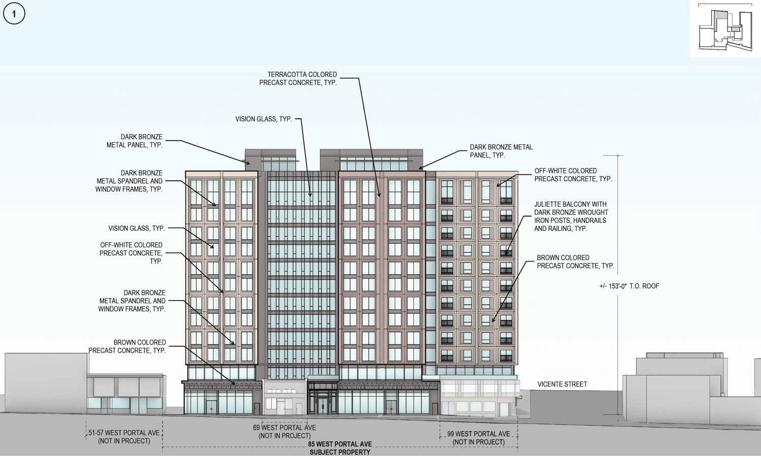85 West Portal Avenue facade elevation, illustration by Handel Architects