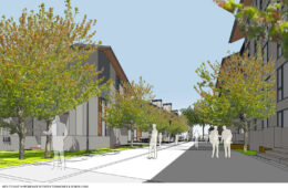 Agrihood Townhomes pedestrian view, illustration by Steinberg Hart