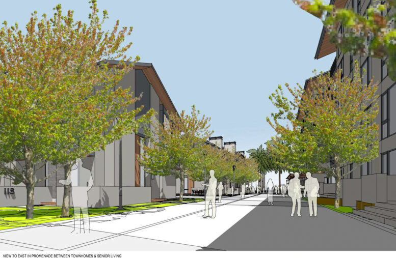 Agrihood Townhomes pedestrian view, illustration by Steinberg Hart