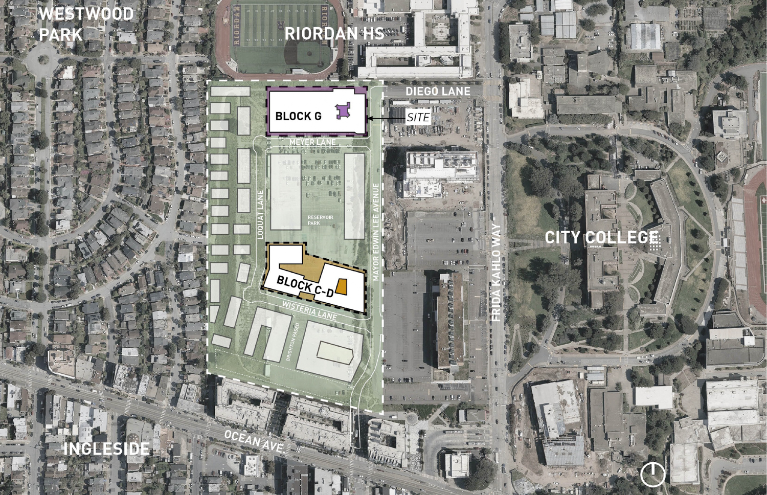 Balboa Reservoir Block C, D and G, site map illustrated by Pyatok