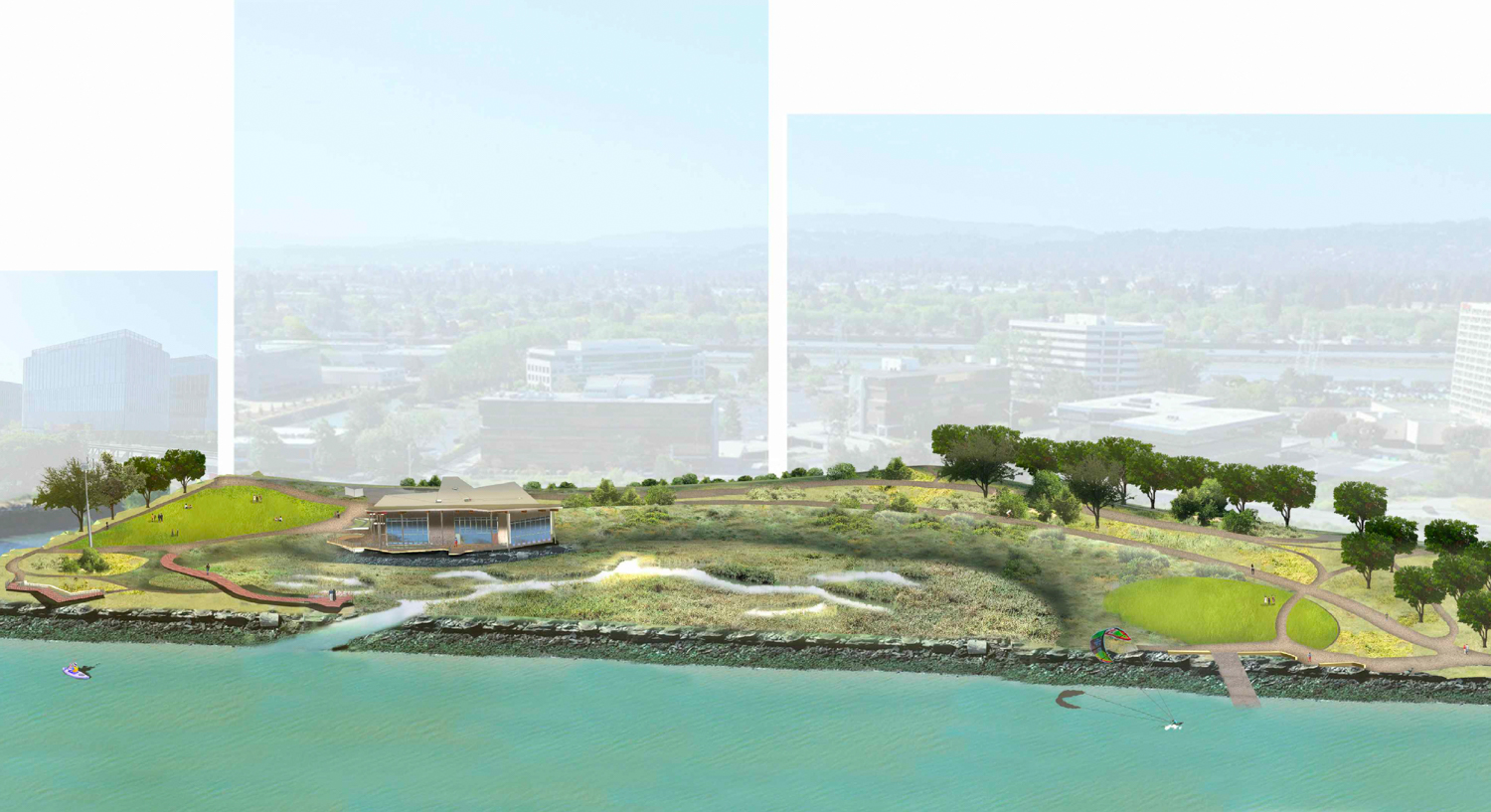 Bay Rise Park aerial view, rendering by SERA Architects
