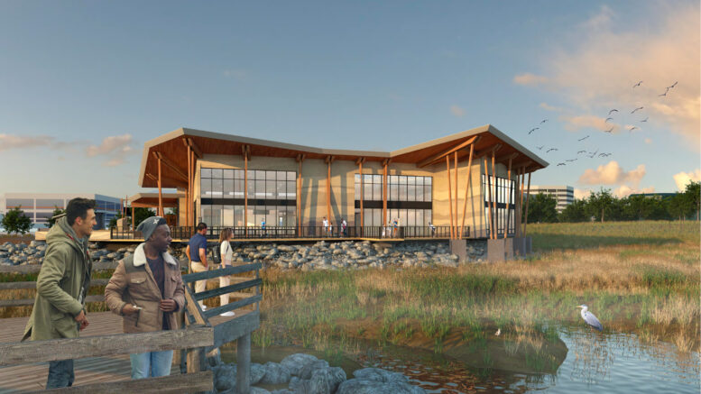 Bay Rise Park educational facility overlooking the restored marsh, rendering by SERA Architects