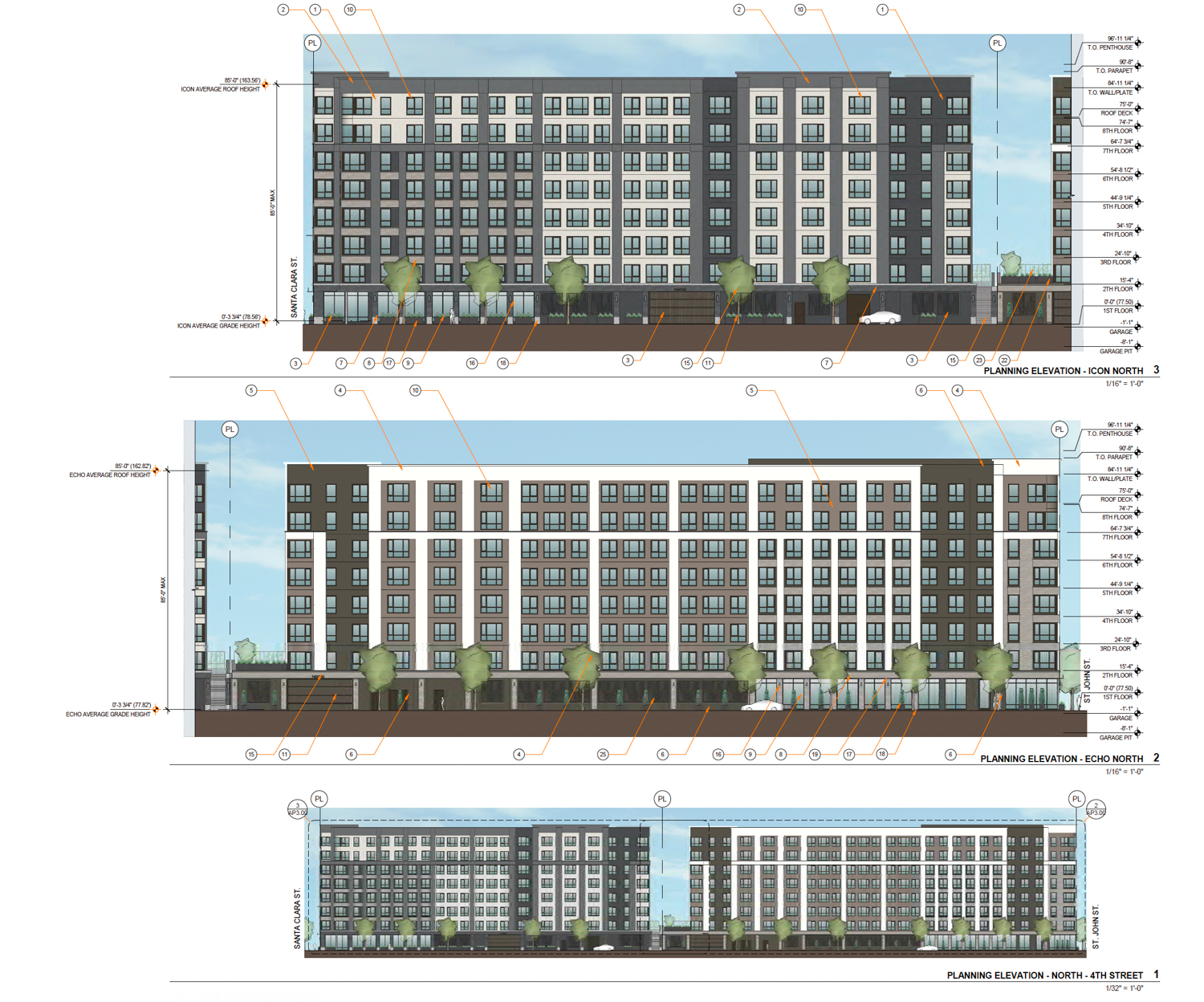 Icon and Echo facade elevations, illustration by BDE Architecture