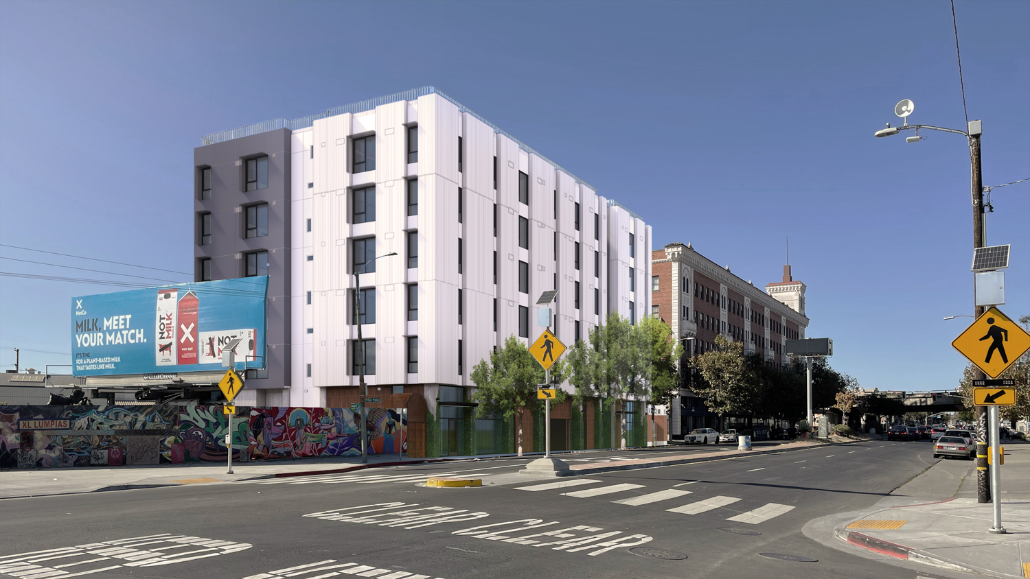 34th & San Pablo southeast corner view, rendering by David Baker Architects