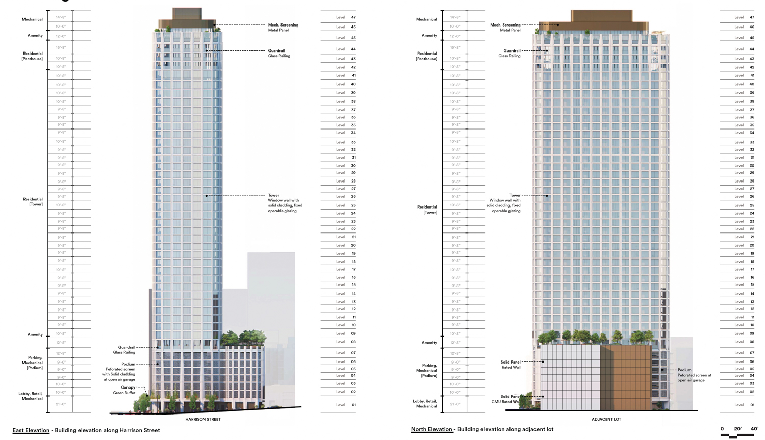 395 3rd Street east and north facade elevation, illustration by Henning Larsen & Multistudio