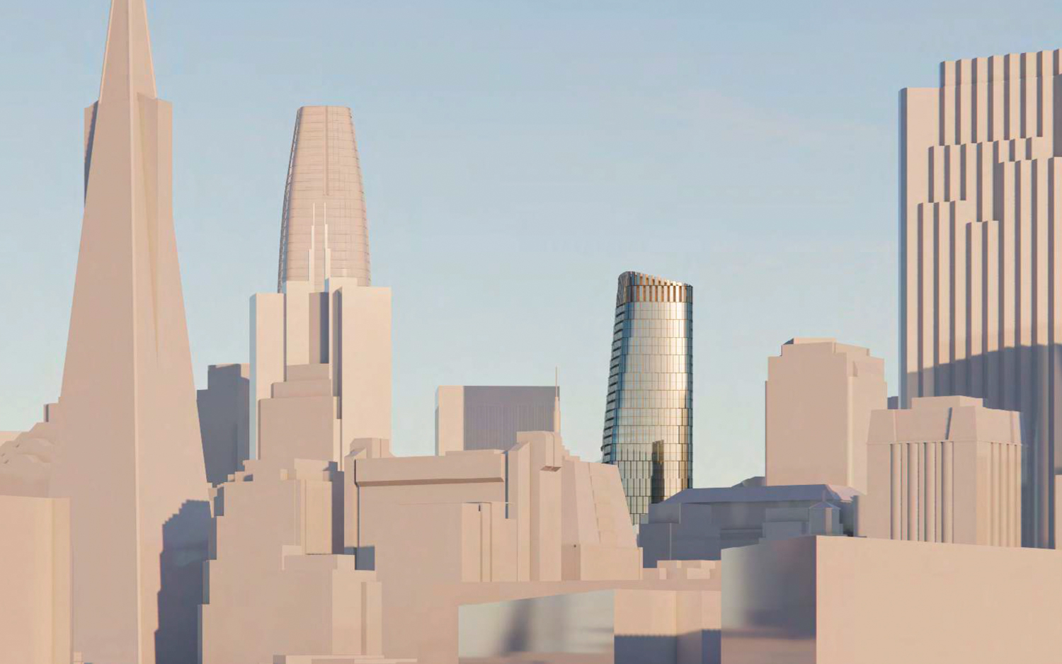536 Mission Street commercial variant aerial view, rendering by SOM