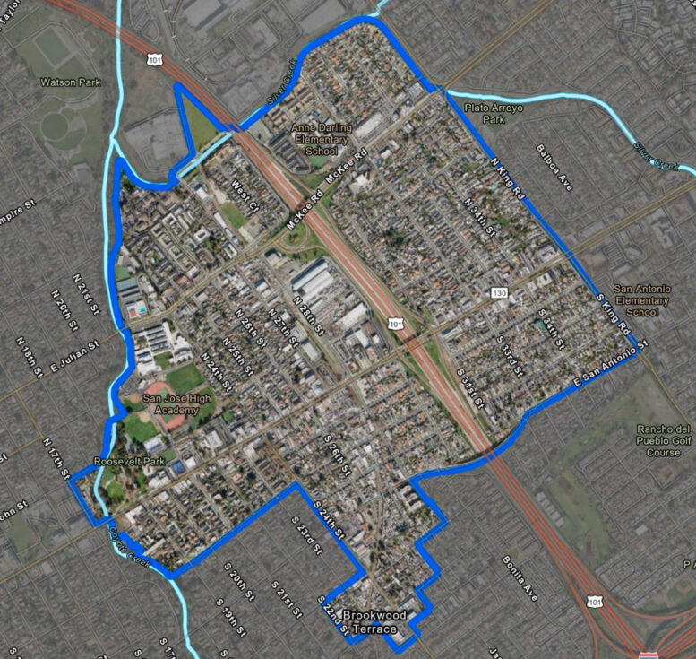 Five Wounds Urban Village Plan with potential historic designations listed, illustration via plan set