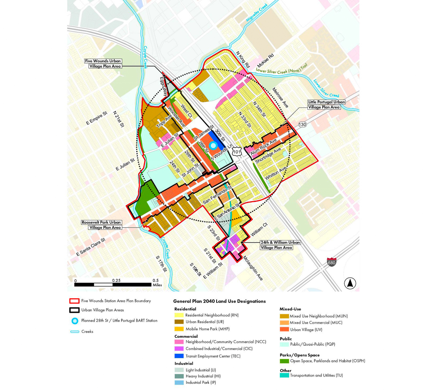 Five Wounds Urban Village Plan potential zoning, illustration via plan set